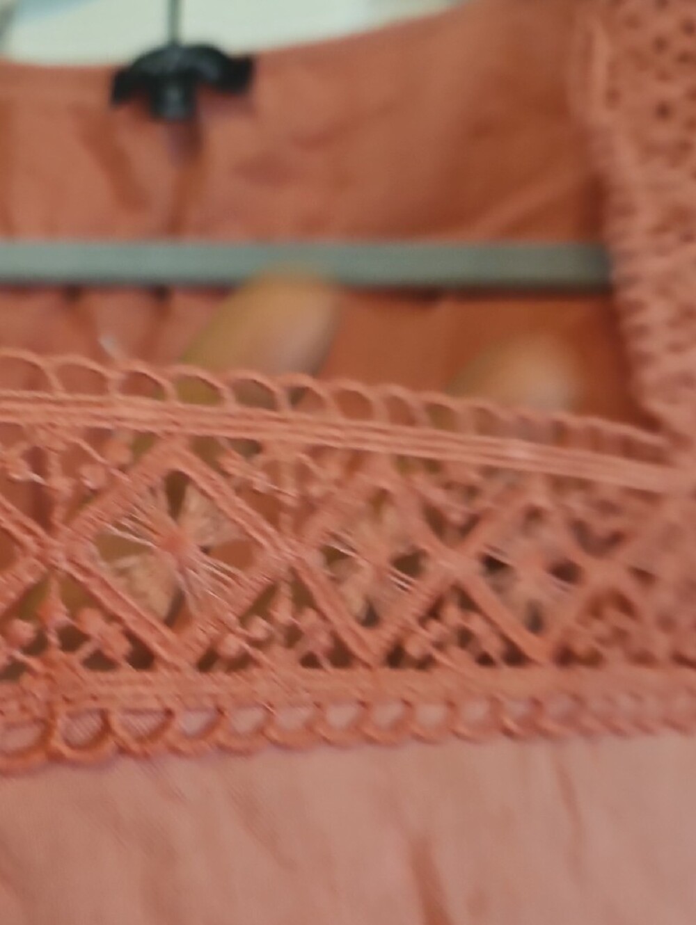 Woven Lace-Trim Button Front Blouse in Peach - Picture 5 of 6